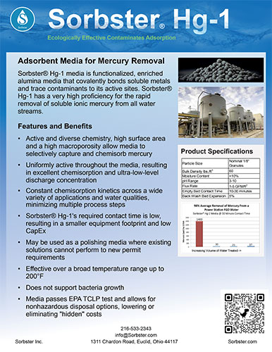 Sorbster Media Hg-1 product bulletin PDF