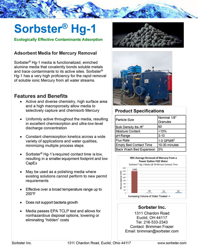 Sorbster Media Hg-1 product bulletin PDF