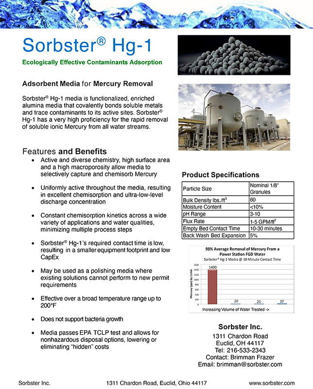 Sorbster Media Hg-1 product bulletin PDF