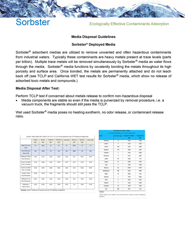 Sorbster Media Disposal Guidelines