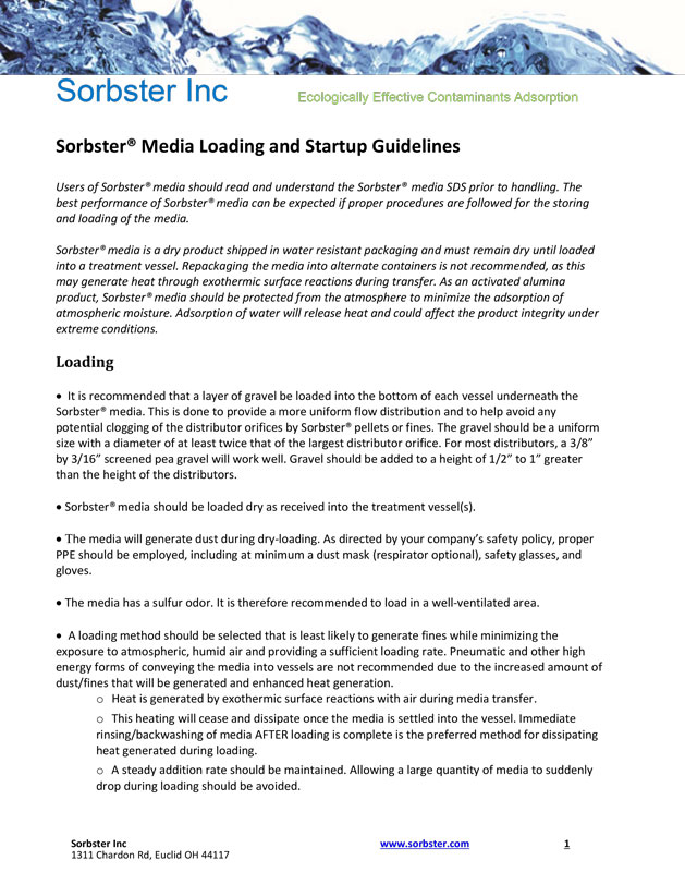 Sorbster Media Loading and Startup Guidelines 1
