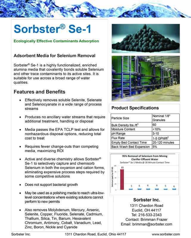 Sorbster Media Se-1 product bulletin PDF