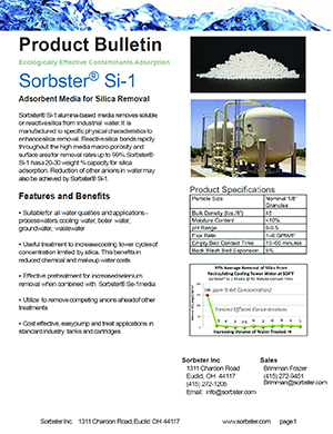 Sorbster Media - Silica Si-1 product bulletin PDF